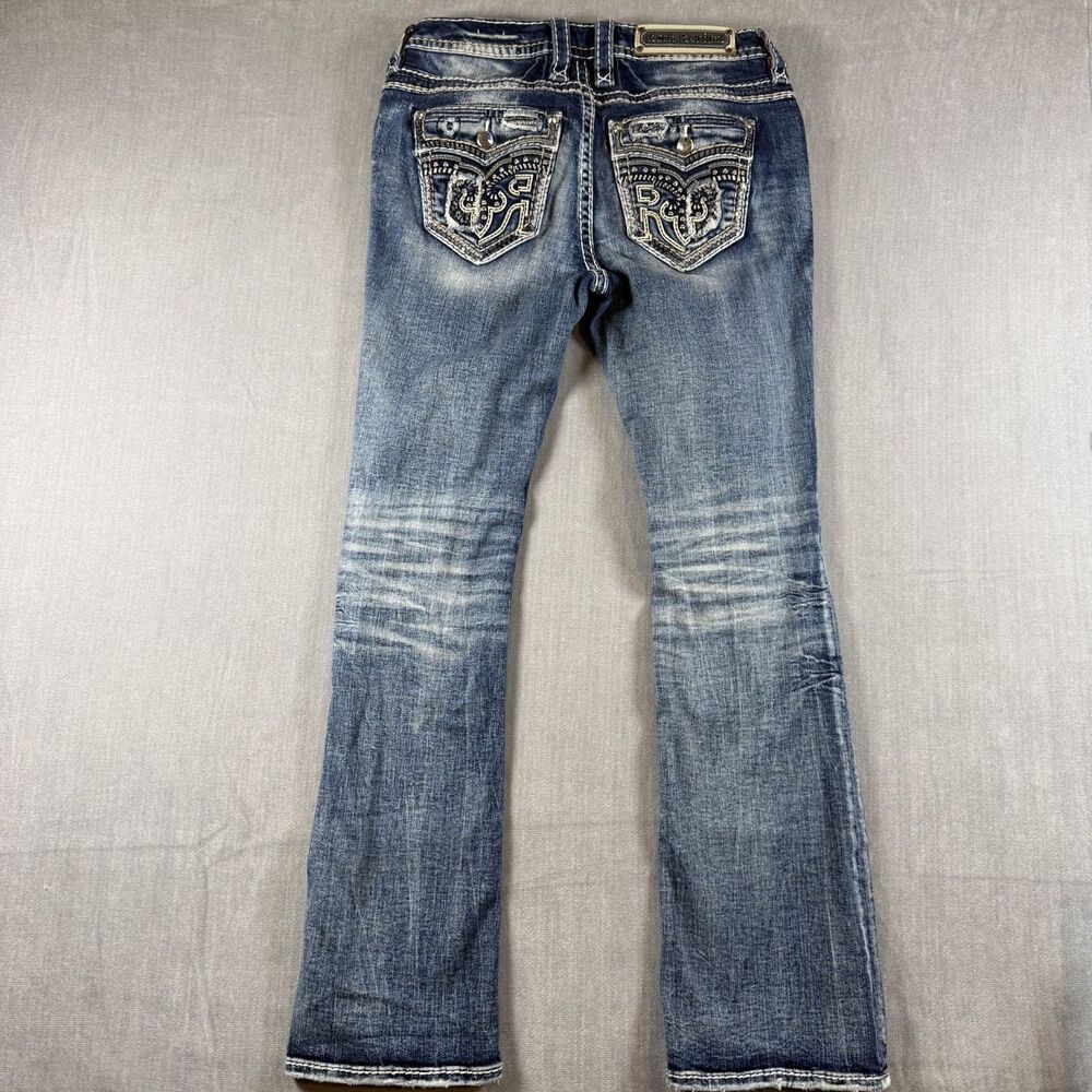 Rock Revival Jeans Womens 29 Ferry Distressed Embellished Mid Rise Boot Whisker - Picture 2 of 13